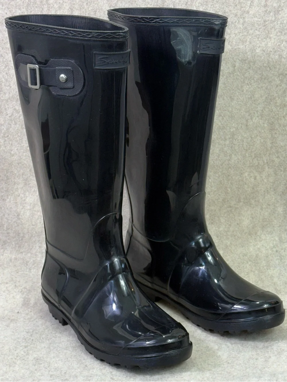 Seven Black Women's  Slip On Waterproof Glossy Rain Boots Womens Sz 9